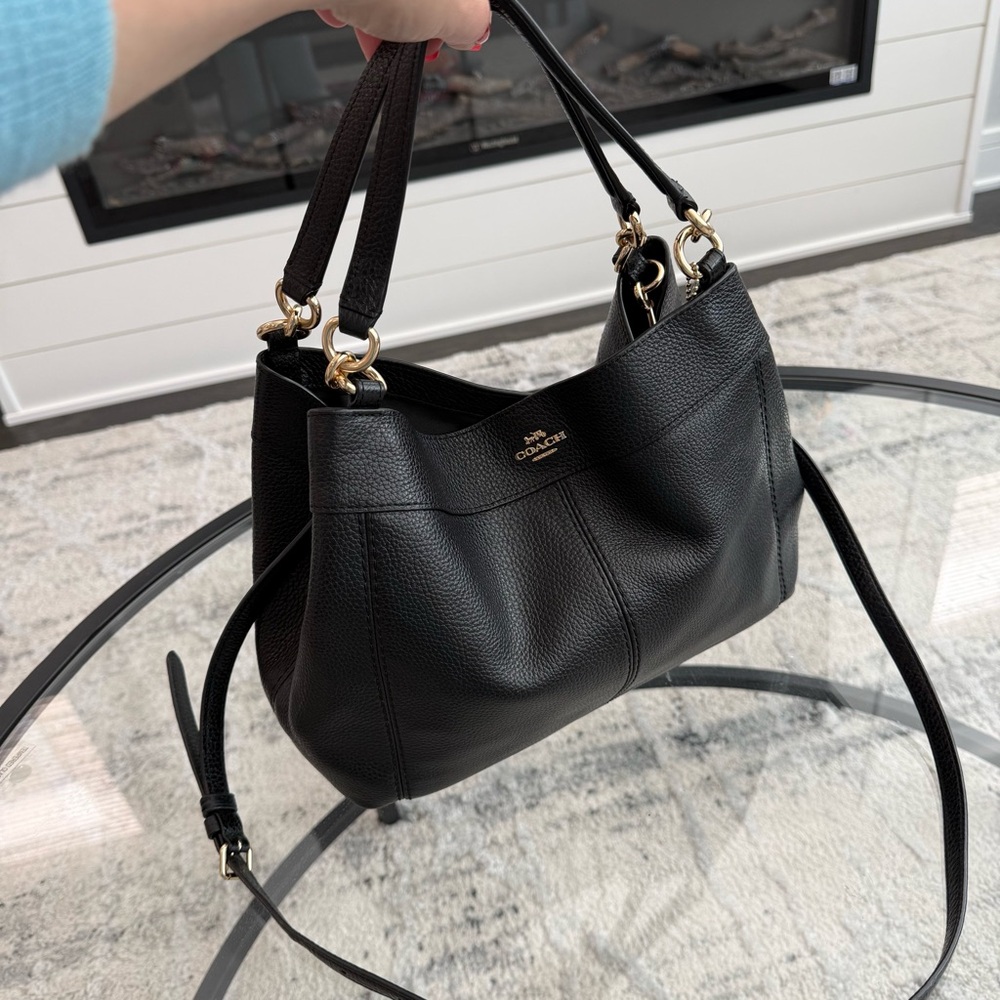 Coach Black Pebbled Leather Shoulder Bag with Gold Hardware